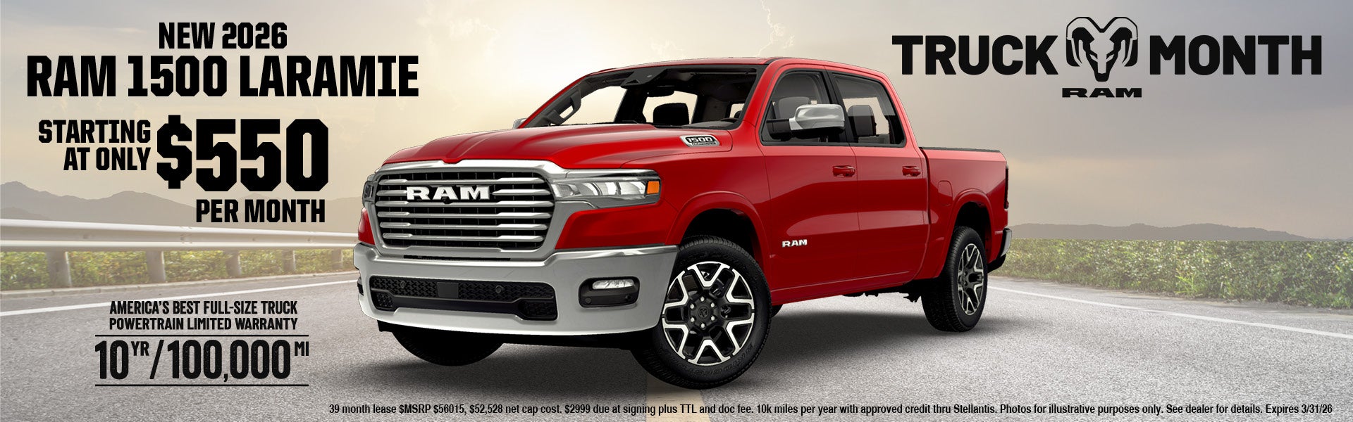 2026 Ram 1500 Laramie’s starting at only $550 per month- w/R