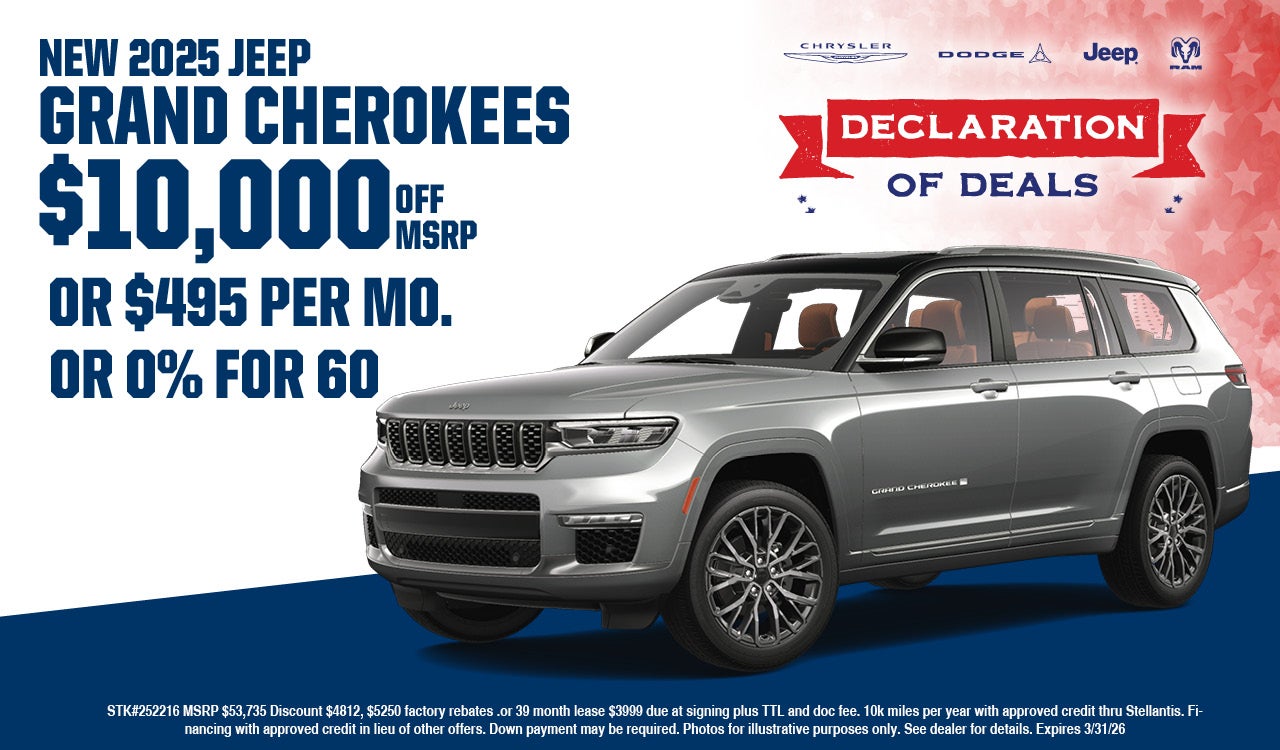 New 2025 Jeep Grand Cherokees $10k off MSRP or $495 per month or 0% for 60 months