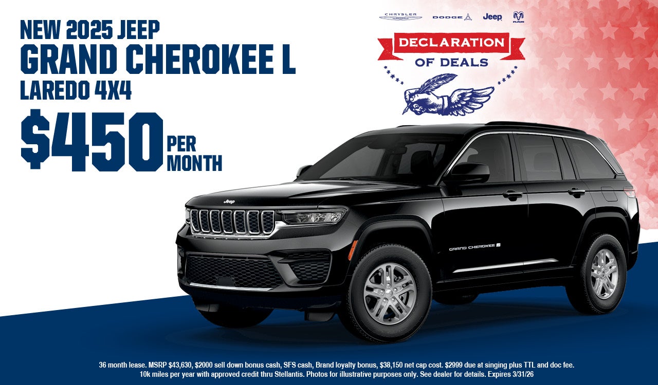 2026 Jeep grand Cherokees L Laredo 4X4 $450 per month