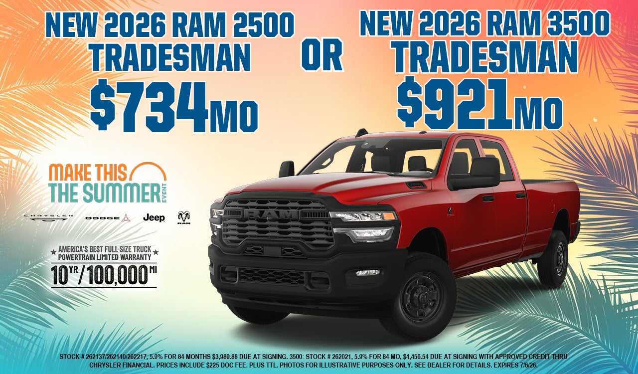 New 2026 RAM 2500 TRADESMAN $734/mo or New 2026 RAM 3500 TRADESMAN $921/m