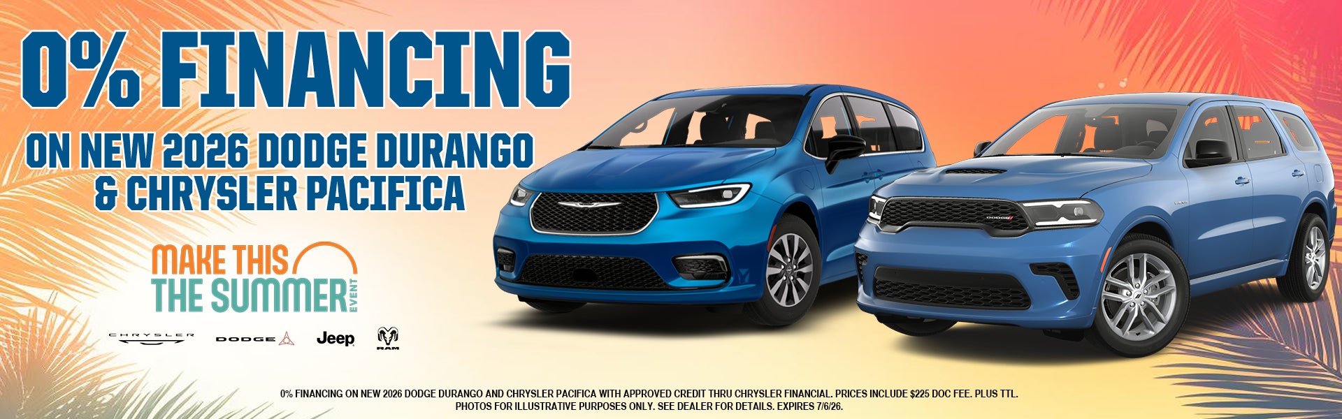 0% financing on New 2026 Dodge Durango and Chrysler Pacifica